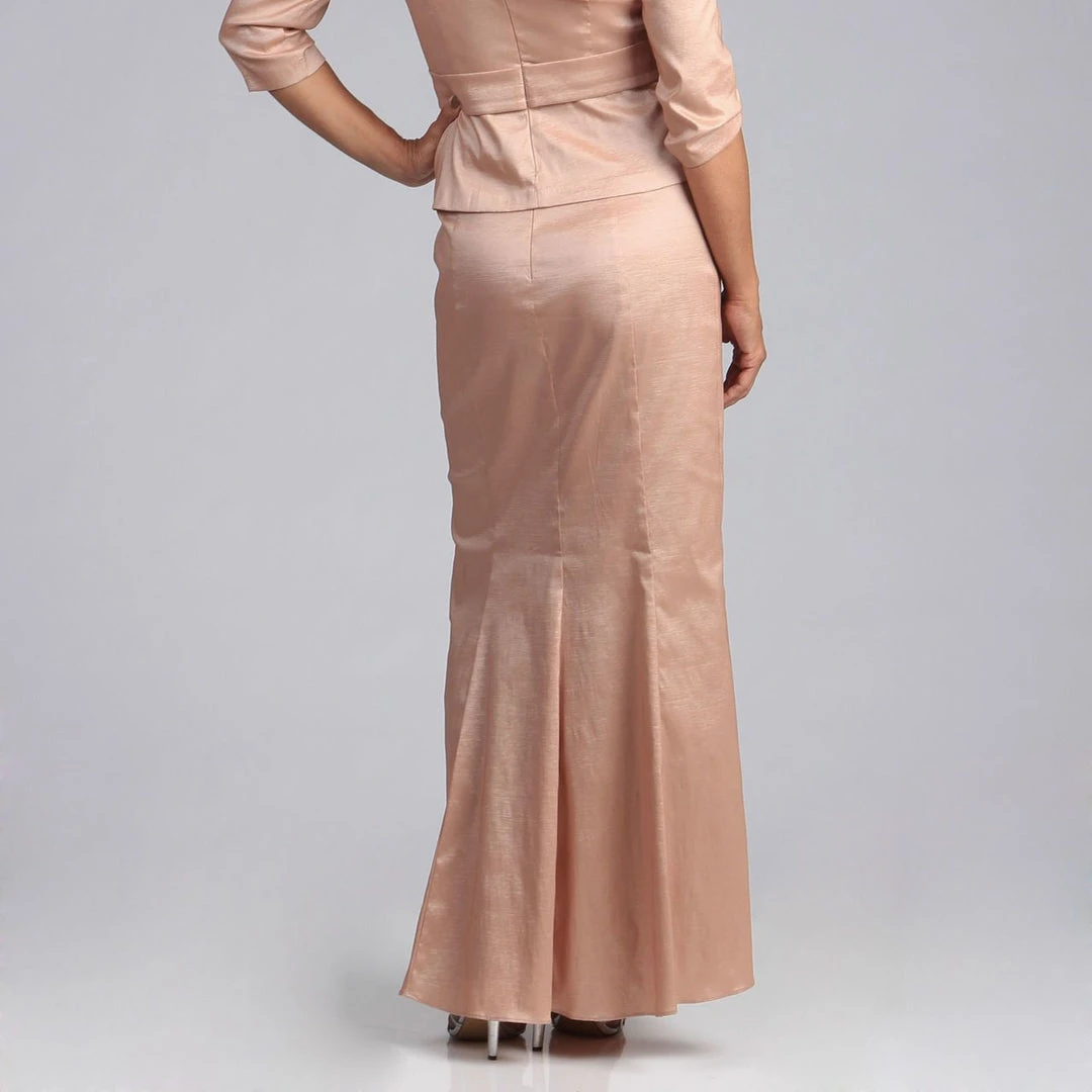 Alex Evenings - 366147 Quarter Sleeve Brooch Accented Taffeta Set - 2 Pcs Apricot In Size L And XL Available Formal Gowns 4 Alex Evenings - 366147 Quarter Sleeve Brooch Accented Taffeta Set - 2 Pcs Apricot In Size L And XL Available Formal Gowns