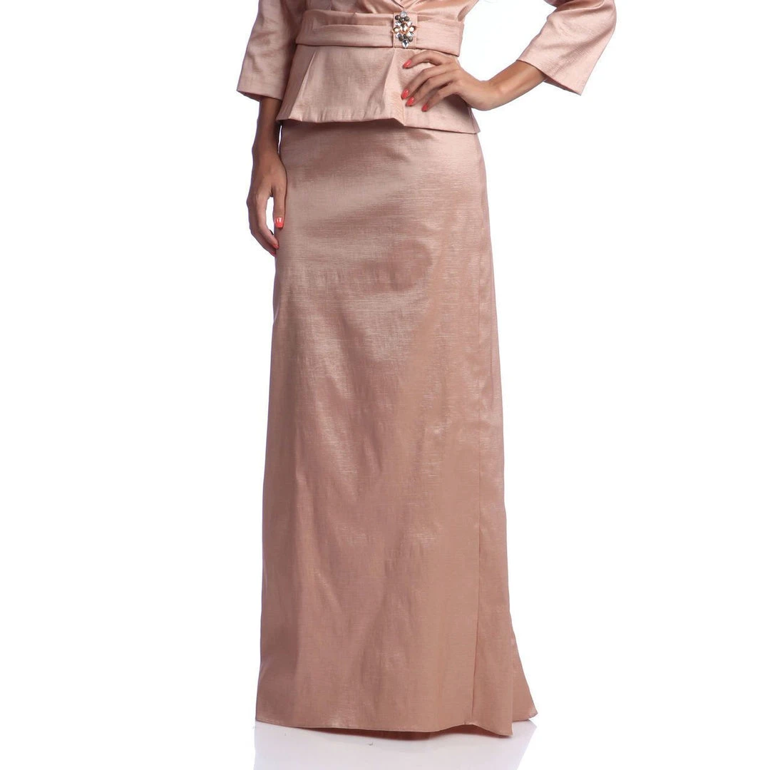 Alex Evenings - 366147 Quarter Sleeve Brooch Accented Taffeta Set - 2 Pcs Apricot In Size L And XL Available Formal Gowns 5 Alex Evenings - 366147 Quarter Sleeve Brooch Accented Taffeta Set - 2 Pcs Apricot In Size L And XL Available Formal Gowns