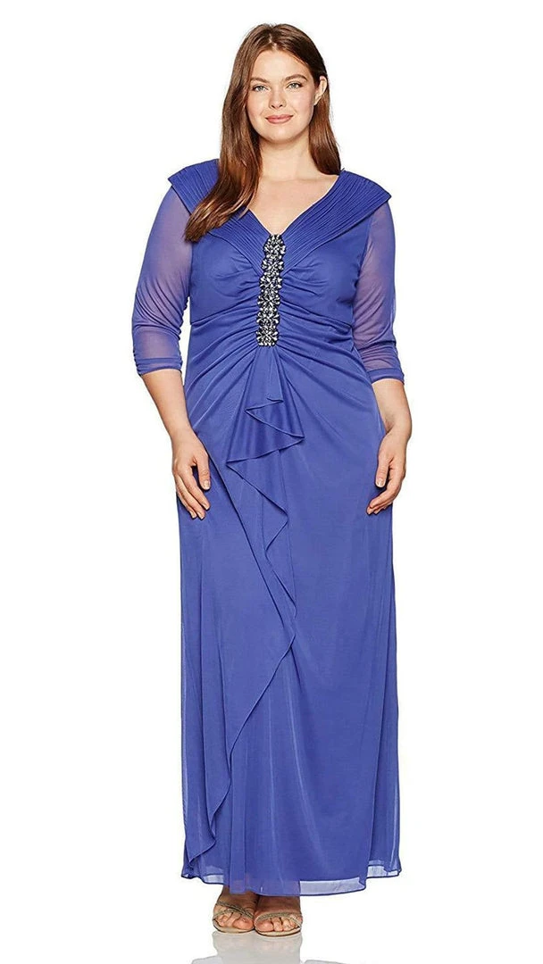 Alex Evenings - 432858 Front Ruched Embellished Quarter Length Sleeve Dress - 1 Pc. Iris In Size 16W Available 3 Alex Evenings - 432858 Front Ruched Embellished Quarter Length Sleeve Dress - 1 Pc. Iris In Size 16W Available