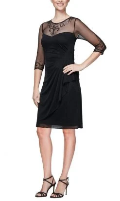 Alex Evenings - 8132918 Beaded Illusion Quarter Sleeve Draped Dress