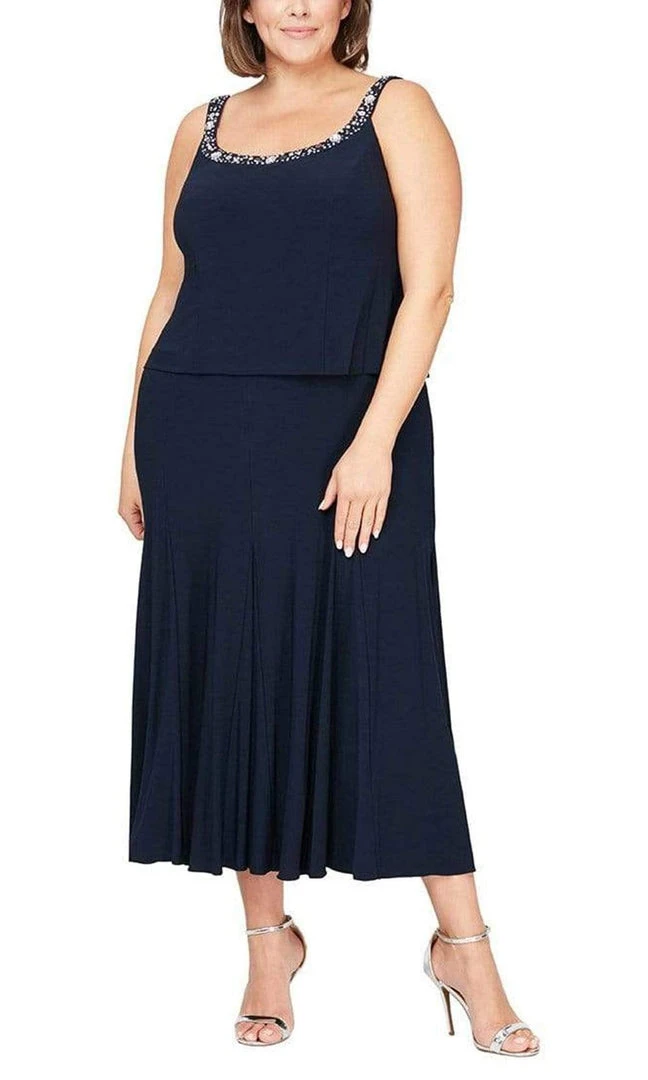 Alex Evenings - Bead-Trimmed A-Line Set 435372 - 1 Pc Navy In Size 20W Available Cocktail Dresses 4 Alex Evenings - Bead-Trimmed A-Line Set 435372 - 1 Pc Navy In Size 20W Available Cocktail Dresses