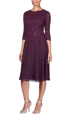 Alex Evenings - Jewel Lace Embellished Two Piece Chiffon Dress 1121796 Cocktail Dresses