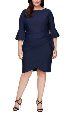 Cocktail Dresses Alex Evenings - Jewel Neck Sheath Formal Dress 434183 - 1 Pc Navy In Size 16W Available