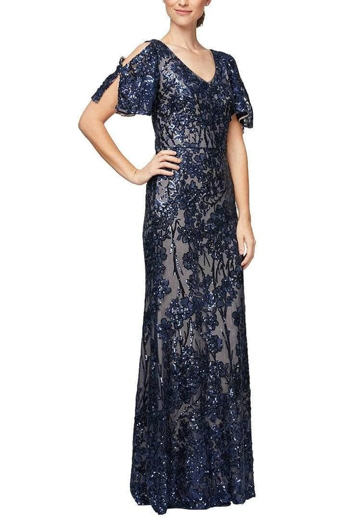 Alex Evenings - V-Neck Floral Sequin Formal Gown 8196611 - 1 Pc Navy Nude In Size 6 Available 3 Alex Evenings - V-Neck Floral Sequin Formal Gown 8196611 - 1 Pc Navy Nude In Size 6 Available