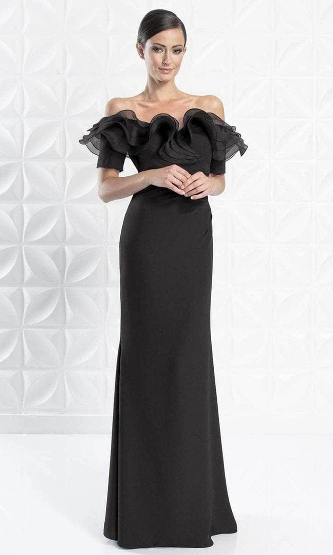 Alexander By Daymor - 1257 Sheer Ruffled Off-shoulder Long Gown - 1 Pc Midnite In Size 12 Available Formal Gowns 3 Alexander By Daymor - 1257 Sheer Ruffled Off-shoulder Long Gown - 1 Pc Midnite In Size 12 Available Formal Gowns