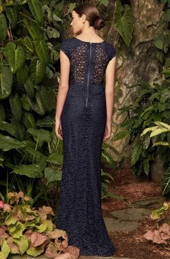 Alexander By Daymor Fully Lace Cap Sleeve Bateau Sheath Dress 975 - 1 Pc Navy In Sizes 10 Available Formal Gowns