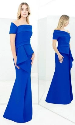 Formal Gowns Alexander By Daymor - One Shoulder Ruffled Peplum Mermaid Gown 1361 - 1 Pc Blue In Size 20 Available