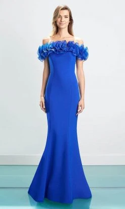 Alexander By Daymor - Ruffled Ornate Evening Dress 1461 - 1 Pc Blue In Size 6 And 1 Pc Fuchsia In Size 6 Available Formal Gowns