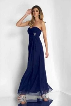 Alexia Designs - Brooch Ornate Chiffon Formal Dress 4100 - 1 Pc Navy In Size 12 Available