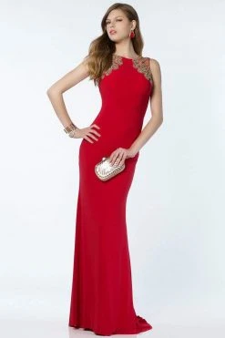 Formal Gowns Alyce Paris - 1155 Gilt Beaded Cutout Back Long Gown