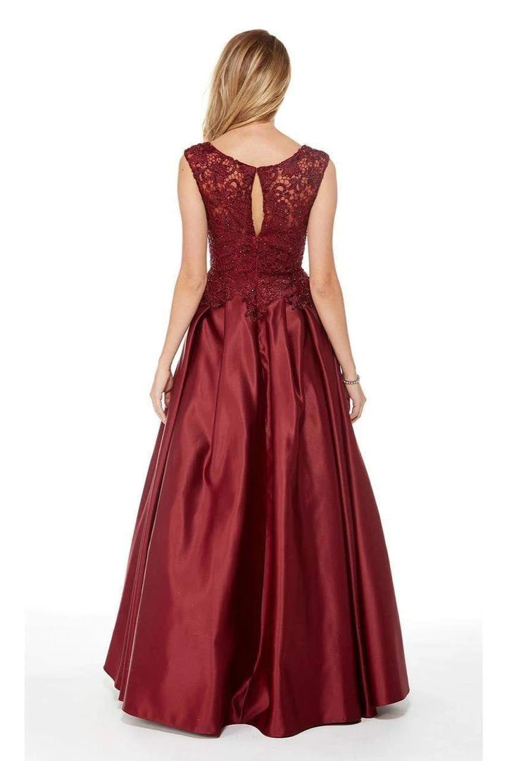 Formal Gowns Alyce Paris - 27010 Beaded Lace Top Satin Pleated Ballgown - 1 Pc Burgundy In Size 12 Available 4 Formal Gowns Alyce Paris - 27010 Beaded Lace Top Satin Pleated Ballgown - 1 Pc Burgundy In Size 12 Available