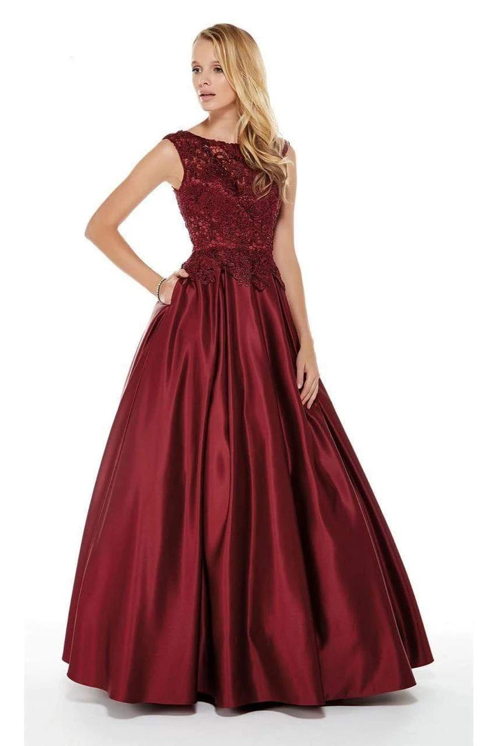 Formal Gowns Alyce Paris - 27010 Beaded Lace Top Satin Pleated Ballgown - 1 Pc Burgundy In Size 12 Available 3 Formal Gowns Alyce Paris - 27010 Beaded Lace Top Satin Pleated Ballgown - 1 Pc Burgundy In Size 12 Available