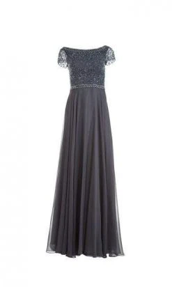 Formal Gowns Alyce Paris - 27191 Embellished Short Illusion Sleeve A-Line Evening Dress - 1 Pc Slate Grey In Size 10 Available