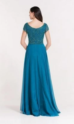 Formal Gowns Alyce Paris - 27191 Embellished Short Illusion Sleeve A-Line Evening Dress - 1 Pc Slate Grey In Size 10 Available