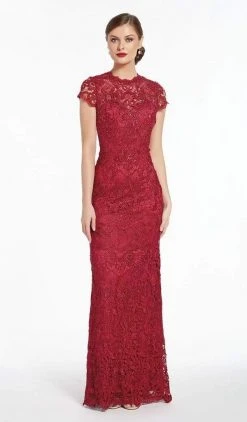 Formal Gowns Alyce Paris - 27289 Cap Sleeved Allover Lace Dress With Cutout Back - 1 Pc Wine In Size 6 Available