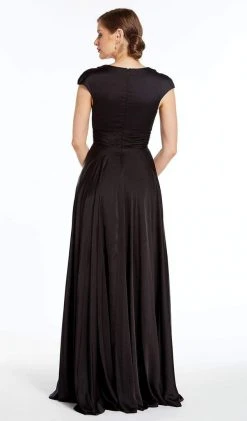 Alyce Paris - 27305 Satin Chiffon V Neck A-Line Dress - 1 Pc Black In Sizes 8 Available Formal Gowns