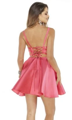 Alyce Paris - 3030 Silk Mikado Lace-Up Back Fit And Flare Short Dress Cocktail Dresses