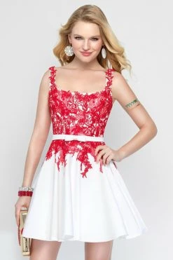 Alyce Paris -3689 Lace Embellished Bodice Strapless A-Line Dress - 1 Pc. Diamond White Red In Size 000 Available Cocktail Dresses