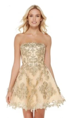 Alyce Paris - 3762 Lace Appliqued Strapless A-Line Dress