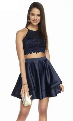 Alyce Paris - 3825 Two-Piece Beaded Lace Top Satin Cocktail Dress