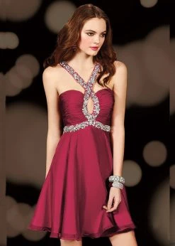 Cocktail Dresses Alyce Paris - 4409 Bejeweled Halter Ruched Chiffon A-line Dress