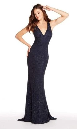 Formal Gowns Alyce Paris - 60156 Deep V-Neck Diamond Lace Sheath Gown