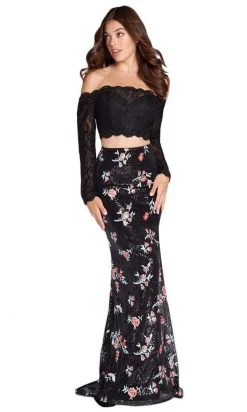Alyce Paris - 60187 Lace Off-Shoulder Two-Piece Sheath Gown Formal Gowns