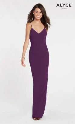 Alyce Paris - 60292 Shimmering Sleeveless V Neck Fitted Jersey Dress
