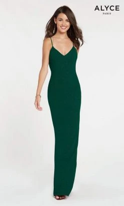 Alyce Paris - 60292 Shimmering Sleeveless V Neck Fitted Jersey Dress