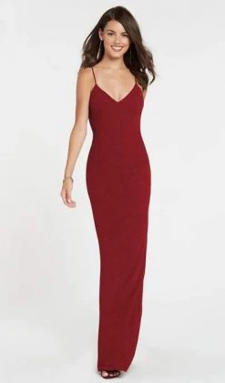 Alyce Paris - 60292 V-Neck Spaghetti Strap Shimmer Jersey Evening Dress - 1 Pc Wine In Size 2, 1 Pc Black In Size 8 Available Formal Gowns