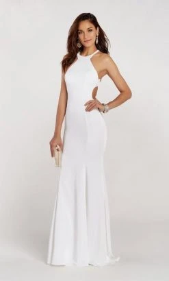 Alyce Paris - 60312 Beaded Cross Back Halter Stretch Crepe Trumpet Dress - 1 Pcs Diamond White In Size 0 Available
