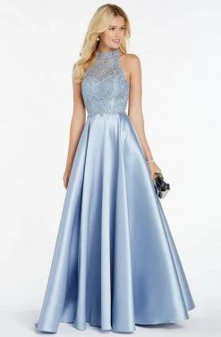 Alyce Paris - 60331 Halter Lace Appliqued Mikado Racerback Prom Gown Formal Gowns