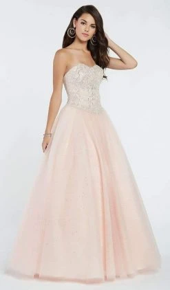 Formal Gowns Alyce Paris - 60362 Strapless Beaded Lace Corset Top Tulle Gown - 1 Pcs Blush In Size 000 Available