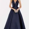 Alyce Paris - 60393 Halter Neck Silk Shantung A-Line Prom Gown - 1 Pc Navy In Size 8 Available Formal Gowns