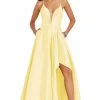 Formal Gowns Alyce Paris - 60394 Sheer Plunging Neck Strappy Back High-Low Taffeta Gown - 1 Pc Yellow In Size 10 Available 2 Formal Gowns Alyce Paris - 60394 Sheer Plunging Neck Strappy Back High-Low Taffeta Gown - 1 Pc Yellow In Size 10 Available