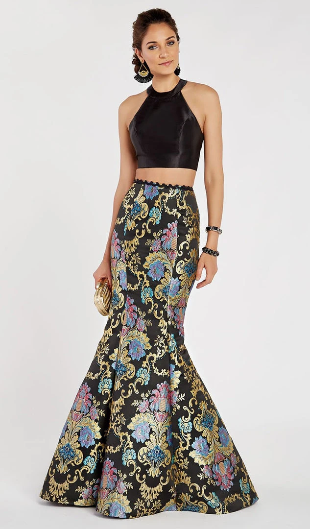 Formal Gowns Alyce Paris - 60398 Two Piece High Halter Printed Mermaid Gown 3 Formal Gowns Alyce Paris - 60398 Two Piece High Halter Printed Mermaid Gown