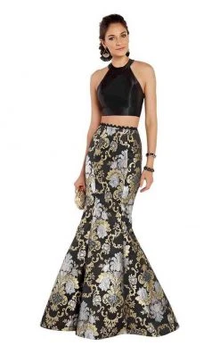 Formal Gowns Alyce Paris - 60398 Two Piece High Halter Printed Mermaid Gown 7 Formal Gowns Alyce Paris - 60398 Two Piece High Halter Printed Mermaid Gown