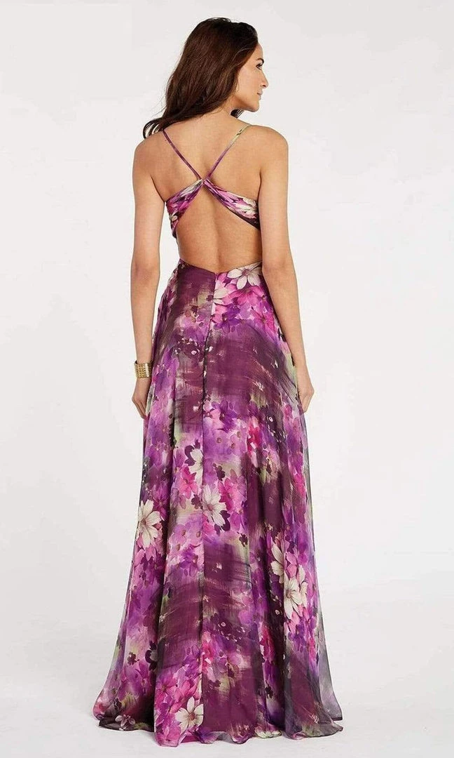 Alyce Paris - 60447 Floral Printed Plunging Vneck Chiffon A-line Dress 4 Alyce Paris - 60447 Floral Printed Plunging Vneck Chiffon A-line Dress