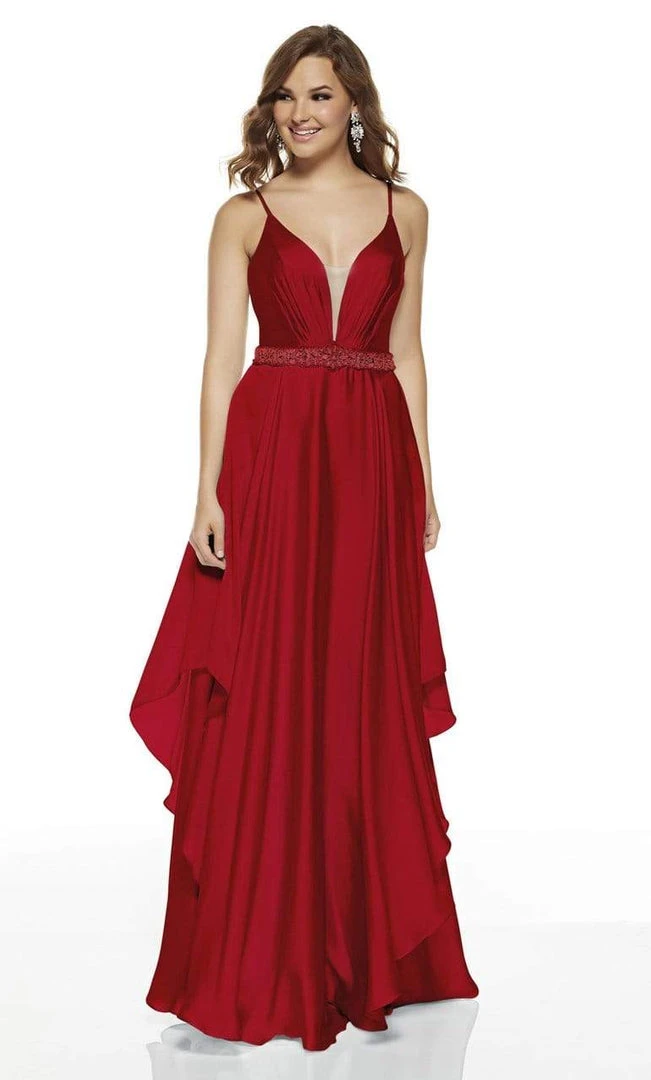 Alyce Paris - 60641 Plunging V-Neck Flowy Satin Chiffon Gown Formal Gowns 6 Alyce Paris - 60641 Plunging V-Neck Flowy Satin Chiffon Gown Formal Gowns