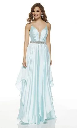 Alyce Paris - 60641 Plunging V-Neck Flowy Satin Chiffon Gown Formal Gowns
