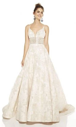 Alyce Paris - 60709 Deep V-Neck Jacquard Print Ballgown With Train