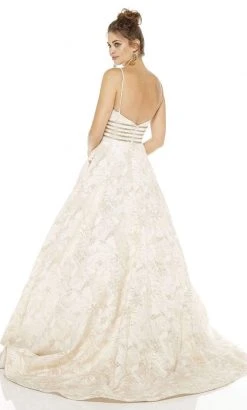 Alyce Paris - 60709 Deep V-Neck Jacquard Print Ballgown With Train