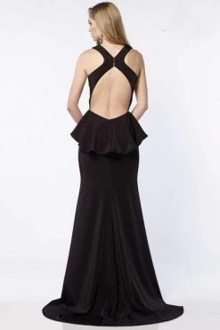 Alyce Paris - 8002 Plunging Neck Peplum Styled Evening Gown - 1 Pc Black In Size 4 Available Formal Gowns