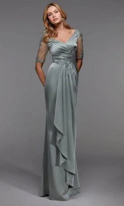 Alyce Paris - Applique Ornate Sheath Evening Dress 27476 - 1 Pc Celadon In Size 10 Available