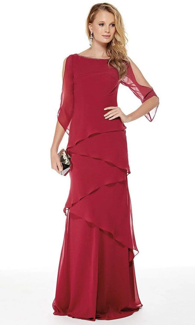 Mother Of The Bride Alyce Paris - Bateau Neck Tiered Chiffon Trumpet Dress 27046SC 3 Mother Of The Bride Alyce Paris - Bateau Neck Tiered Chiffon Trumpet Dress 27046SC