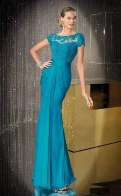 Alyce Paris - Black Label - 29687 Cap Sleeve Floral Drape Gown