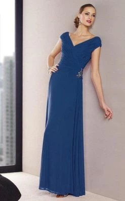 Alyce Paris - Cap Sleeve V-Neck Ruched A-Line Gown 29700 - 1 Pc. Midnight In Size 14 Available