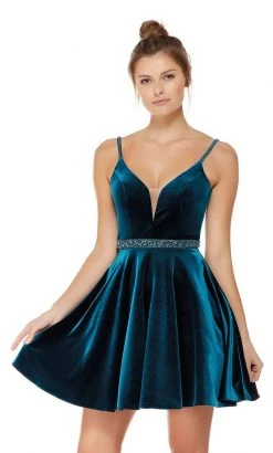 Alyce Paris Embellished Deep V-neck Velvet A-line Dress 4008 - 1 Pc Forest Green In Size 00 Available Cocktail Dresses