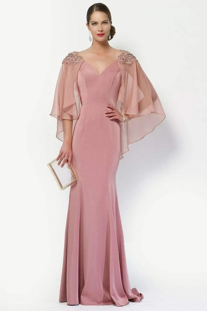 Formal Gowns Alyce Paris - Embellished V-Neck Mother Of The Bride Gown With Sheer Capelet 27170 7 Formal Gowns Alyce Paris - Embellished V-Neck Mother Of The Bride Gown With Sheer Capelet 27170