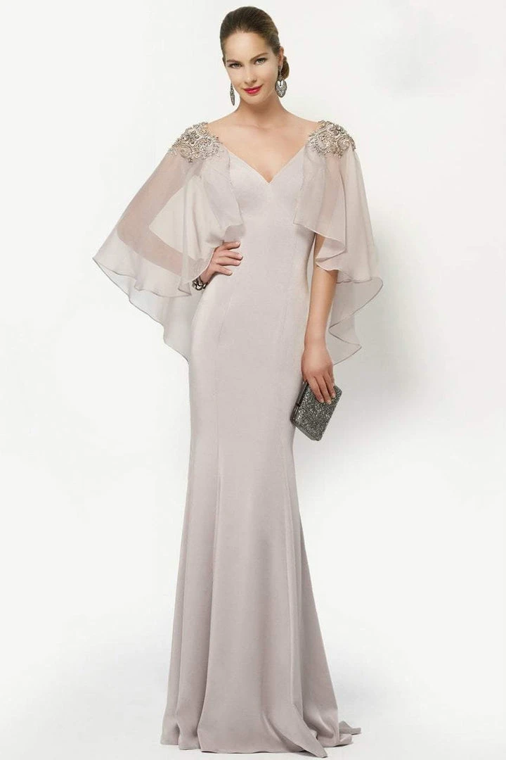 Formal Gowns Alyce Paris - Embellished V-Neck Mother Of The Bride Gown With Sheer Capelet 27170 3 Formal Gowns Alyce Paris - Embellished V-Neck Mother Of The Bride Gown With Sheer Capelet 27170